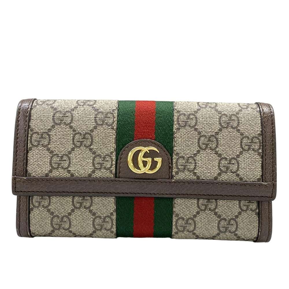 Gucci Ophidia Long Wallet 523153 Beige Ebony Dark Brown PVC Leather